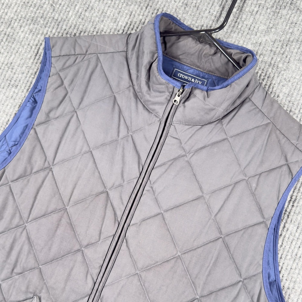 Crown & Ivy Vest Mens XL Gray Quilted Insulated Full Zip Lined Pockets Casual